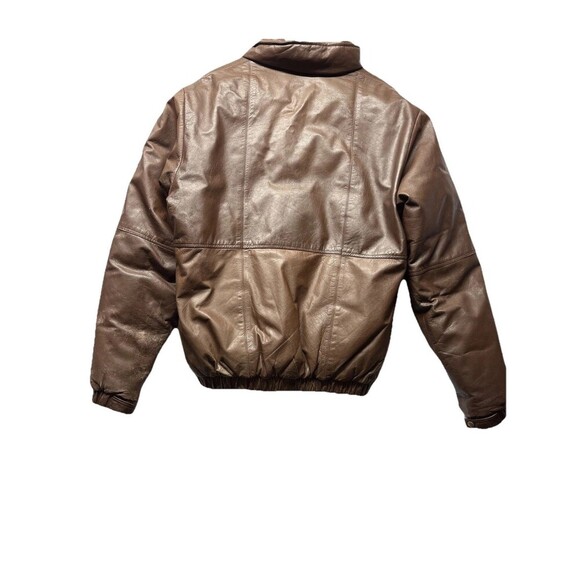 EDDIE BAUER Vintage Leather Jacket Goose Down Lined Men's Sz L Tall Brown Bomber - Picture 6 of 8